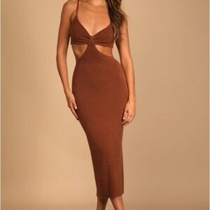 Lulu's The Way I Feel Brown Cutout Midi Sweater Dress